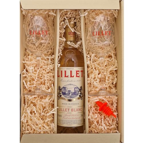 Lillet Blanc 0,75l. Geschenkset mit 2 Lillet Gläser und Fan-Set! von Lillet