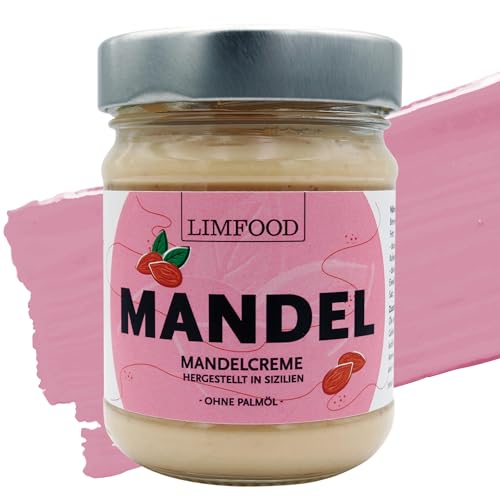 Limfood | 190g Mandelcreme süß, 45% Mandelanteil, hergestellt in Bronte, Italien - süßer Brotaufstrich | hoher Nussanteil | ohne Palmöl von Limfood