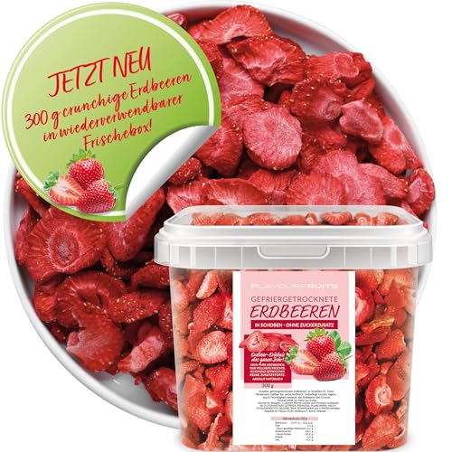 gefriergetrocknete Erdbeeren - Erdbeeren getrocknet - Erdbeerchips - in Scheiben - pure Frucht - 100% Erdbeeren | Limfood (300, Gramm) von Limfood