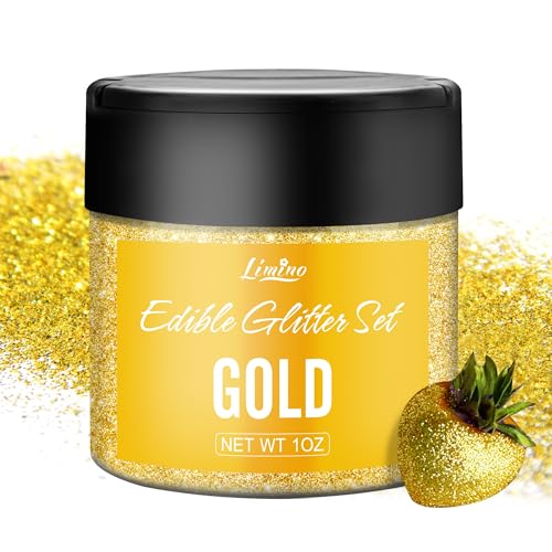 Essbarer Glitzer - 1oz Essbarer Glitzerpulver Schimmer Glitzerstaub für Getränke, Kuchen, Backen - Metallisch Glitzerpuder Lebensmittelfarbe Pulver zum Cocktails, Wein, Fondant, Keksen (Gold) von Limino