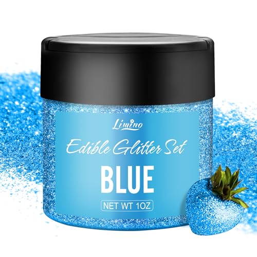 Essbarer Glitzer - 1oz Essbarer Glitzerpulver Schimmer Glitzerstaub für Getränke, Kuchen, Cocktails - Metallisch Glitzerpuder Lebensmittelfarbe Pulver zum Wein, Backen, Fondant, Keksen (Blau) von Limino