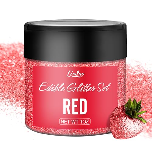 Essbarer Glitzer - 1oz Essbarer Glitzerpulver Schimmer Glitzerstaub für Getränke, Kuchen, Cocktails - Metallisch Glitzerpuder Lebensmittelfarbe Pulver zum Wein, Backen, Fondant, Keksen (Rot) von Limino