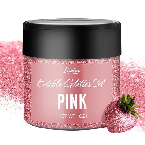 Essbarer Glitzer - 1oz Essbarer Glitzerpulver Schimmer Glitzerstaub für Getränke, Kuchen, Lebensmittel - Metallisch Glitzerpuder Lebensmittelfarbe Pulver zum Cocktail, Fondant, Wein, Keksen (Rosa) von Limino