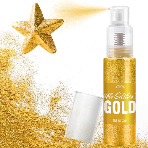 Essbarer Glitzer Spray - 22g Lebensmittel Goldstaub Essbares Glitzerpulver für Getränke, Kuchen Dekoration, Macarons - Lebensmittelfarbe Glitzer Pulver Edible Glitter für Cocktail, Cupcakes (Gold) von Limino