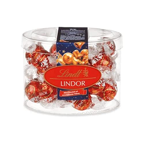 Lindt Schokolade LINDOR Milch , 475 g Köcher , LINDOR Kugeln mit unendlich zartschmelzender Füllung , Schokoladengeschenk zu Weihnachten , Pralinen-Geschenk von Lindor