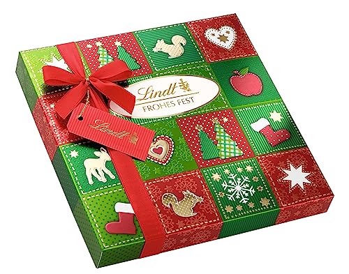 Lindt Schokolade Frohes Fest Pralinés | 180 g | 18 weihnachtliche Pralinen in 8 Sorten, zum Teil alkoholhaltig | Schokoladen-Geschenk zu Weihnachten | Pralinen-Geschenk von Lindt & Sprüngli