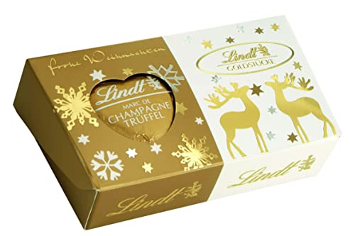 Lindt Schokolade Goldstücke Champagner Trüffel Herz, 4 x 50 g, Pralinen aus Vollmilchschokolade gefüllt mit Marc de Champagne Trüffel, alkoholhaltig, Schokoladen-Geschenk, Pralinen-Geschenk von Lindt & Sprüngli