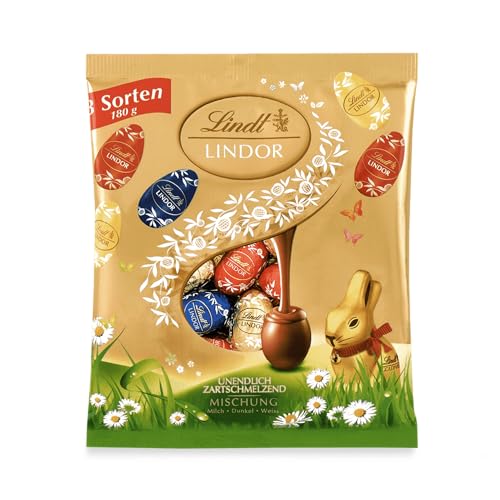 Lindt Schokolade LINDOR Eier Mix | 2 x 180 g | LINDOR Eier mit zartschmelzender Füllung in den Sorten Milch, Weiß, 45% Feinherb | Oster Schokolade | Schokoladengeschenk | Ostereier | Schokoeier von Lindt & Sprüngli