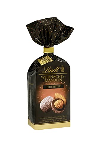 Lindt Schokolade Weihnachts-Mandeln Edelbitter , 3 x 100 g ,Geröstete Mandeln in dunkler Cococrème und Edelbitter Schokolade mit einem Hauch von Zimt und Koriander , Schokoladengeschenk von Lindt & Sprüngli