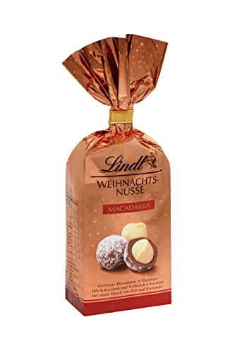 Lindt Schokolade Weihnachts Nüsse Macadamia , 3 x 100 g , Gerösteten Macadamia in Gianduja Milchschokolade und Vollmilchschokolade mit einem Hauch von Zimt und Koriander , Schokoladengeschenk von Lindt & Sprüngli