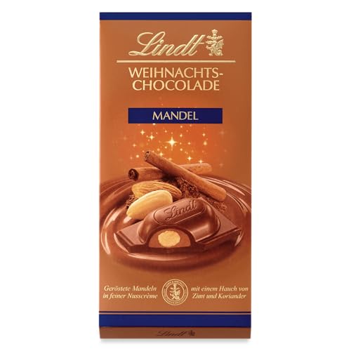 Lindt Schokoladen Tafel Weihnachtsmandel | 100 g | 4er Pack | Mandeln in Nusscreme umhüllt von feinster Vollmilchschokolade | Schokoladen-Geschenk zu Weihnachten von Lindt & Sprüngli