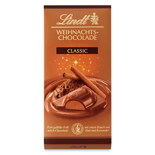 Lindt Schokolade Weihnachts Chocolade Classic | 100g | Fein gefüllte Vollmilchschokolade mit einem Hauch von Zimt und Koriander | Schokoladen-Geschenk zu Weihnachten | Schokoladentafel von Lindt & Sprüngli