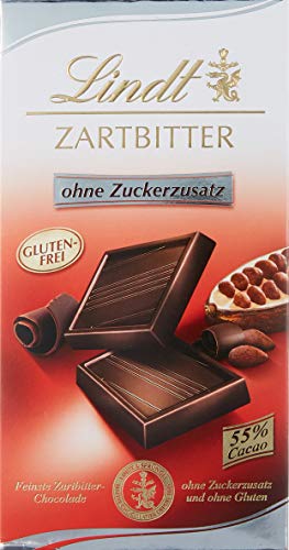 Lindt Zartbitter Schokolade ohne Zuckerzusatz 100g, 55% Cacao Anteil, feinste Lindt Chocolade ohne Zuckerzusatz und ohne Gluten von Lindt & Sprüngli