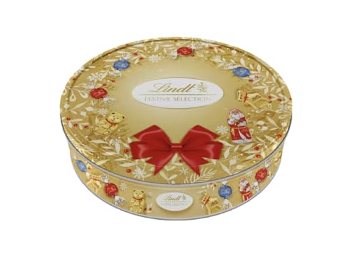 LINDT Festive Selection – Lindt Milchschokolade & Lindt Milchschokolade mit schmelzender weißer Füllung, Trüffel, Lindt Teddy, Gold Rentier und Milchschokolade Santa – importiert aus Großbritannien von Lindt