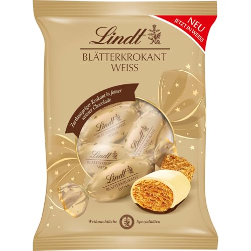 Lindt Blätterkrokant Kugeln Weiß | 90 g | Zartknuspriger Krokant gehüllt in weißer Schokolade | Schokoladen-Geschenk zu Weihnachten | Weihnachtsschokolade von Lindt