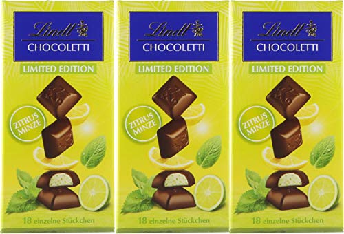 Lindt Chocoletti Zitrus Minze Limited Edition 18 Stückchen Zartbitter Schokolade 3 x 100 gr. von Lindt