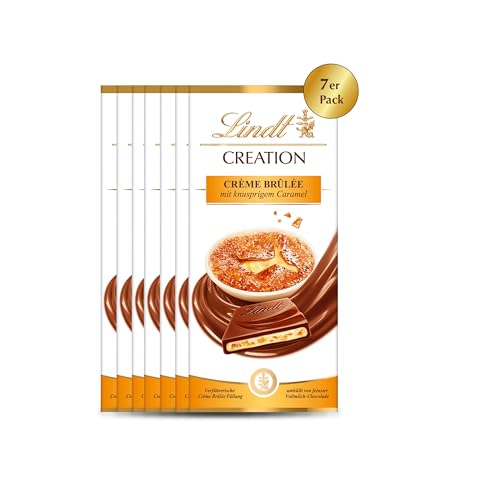 Lindt Creation Créme Brûlée, Promotion, Vollmilchschokolade mit karamellisierten Zuckerstückchen und knusprigem Biskuit, 7er Pack (7 x 150 g) von Lindt