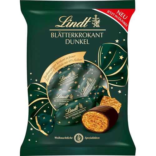 Lindt Dunkle Schokolade Blätterkrokant | 90 g | Zartknuspriger Krokant in Gianjula Haselnuss Milchschokolade| Schokoladen-Geschenk zu Weihnachten | Weihnachtsschokolade von Lindt