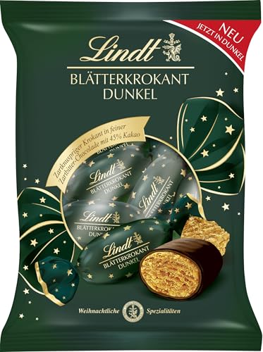 Lindt Dunkle Schokolade Blätterkrokant | 90 g | Zartknuspriger Krokant in Gianjula Haselnuss Milchschokolade| Schokoladen-Geschenk zu Weihnachten | Weihnachtsschokolade von Lindt