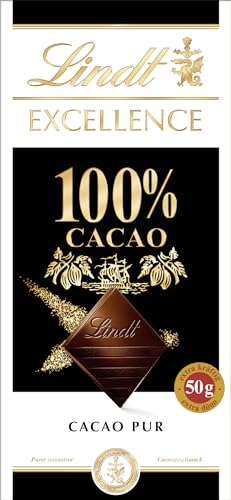 Lindt EXCELLENCE 100 % Kakao - Edelbitter-Schokolade | 50 g Tafel | Extra kräftige Bitter-Schokolade | Intensiver Kakao-Geschmack | Dunkle Schokolade | Vegane Schokolade | Schokoladengeschenk von Lindt