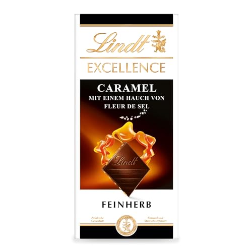 Lindt EXCELLENCE Caramel & Meersalz - Feinherbe Schokolade | 100 g Tafel | Mit Caramel und Meersalz (Fleur de Sel) | Intensiver Kakao-Geschmack | Dunkle Schokolade von Lindt