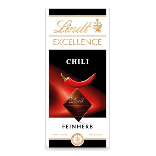 Lindt EXCELLENCE Chili - Feinherbe Schokolade | 100 g Tafel | Feinherbe Schokolade mit Chili-Extrakt | Intensiver Kakao-Geschmack | Dunkle Schokolade | von Lindt