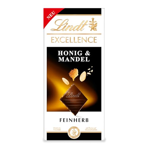 Lindt EXCELLENCE Honig & Mandel - Feinherbe Schokolade | 100 g Tafel | Mit Honig und Mandelstückchen | Intensiver Kakao-Geschmack | Dunkle Schokolade | Schokoladengeschenk von Lindt