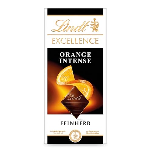 Lindt EXCELLENCE Orange Intense | 100 g Tafel | Zartbitter-Schokolade mit Orangen- & Mandelstückchen | Intensiver Kakao-Geschmack | Edle Schokoladentafel von Lindt