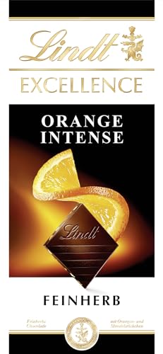 Lindt EXCELLENCE Orange Intense - Feinherbe Schokolade | 100 g Tafel | Feinherbe Schokolade mit Orangen- und Mandelstückchen | Intensiver Kakao-Geschmack | Dunkle Schokolade von Lindt