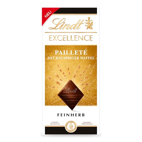 Lindt EXCELLENCE Pailleté Waffelstückchen - Feinherbe Schokolade | 100g Tafel | Mit knusprigen Waffelstückchen | Intensiver Kakao-Geschmack | Dunkle Schokolade von Lindt