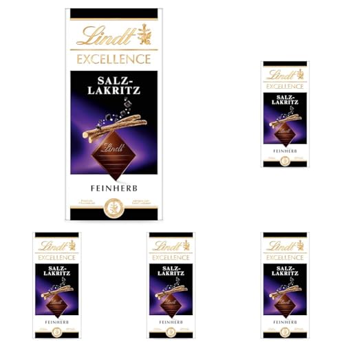 Lindt EXCELLENCE Salz-Lakritz - Feinherbe Schokolade | 100 g Tafel | Mit würzigem Salz-Lakritz | Intensiver Kakao-Geschmack | Dunkle Schokolade | Schokoladengeschenk (Packung mit 5) von Lindt