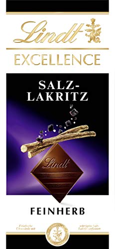 Lindt EXCELLENCE Salz-Lakritz - Feinherbe Schokolade | 100 g Tafel | Mit würzigem Salz-Lakritz | Intensiver Kakao-Geschmack | Dunkle Schokolade | Schokoladengeschenk von Lindt