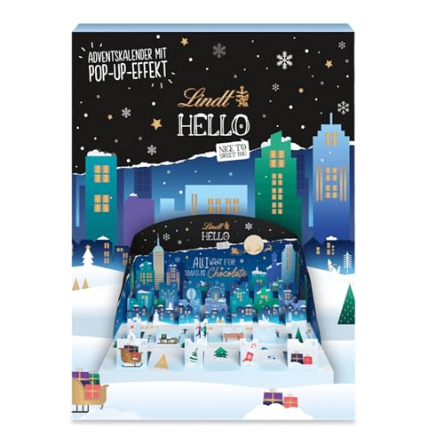 Lindt HELLO Adventskalender Pop Up | 235g | Mischung ausgewählter Produkte aus dem HELLO Sortiment | Adventskalender | Schokoladengeschenk | Schokolade für die Weihnachtszeit von Lindt