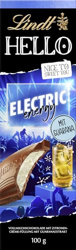 Lindt HELLO Electric Energy Vollmilchschokolade mit Zitronen-Crème-Füllung und Guaranaextrakt | 100g Tafel für besonderen Genuss und Energie von Lindt