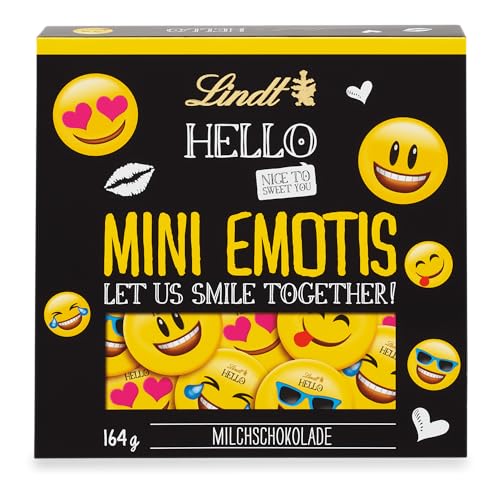 Lindt HELLO Mini Emotis Schokolade | 164 g | Ca. 27 coole Emoticons in verschiedenen Designs aus feinster Lindt Vollmilchschokolade | Schokoladengeschenk für Kinder | Zum Dekorieren von Lindt