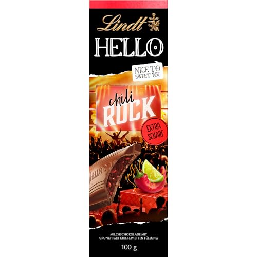 Lindt HELLO Rock Pop Vollmilchschokolade mit einer crunchigen Chili-Limetten-Füllung | 100g Tafel für exotischen Genuss | Schokoladengeschenk von Lindt