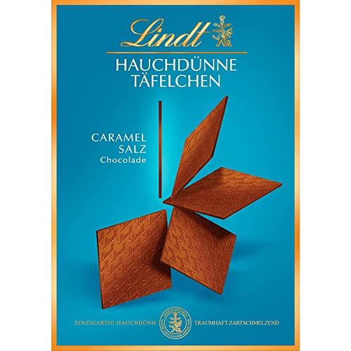 Lindt Schokolade Hauchdünne Täfelchen Caramel & Salz | 125 g | Hauchdünne Vollmilch Schokoladentäfelchen mit Karamell und einem Hauch von Salz | Schokoladengeschenk | Schokoladentafel von Lindt