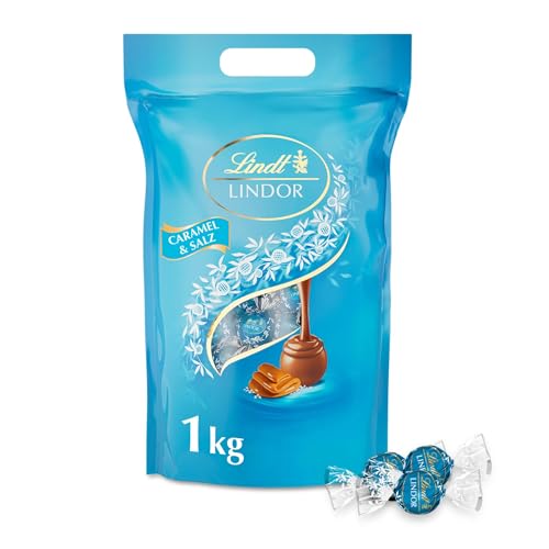 Lindt LINDOR Salted Caramel | ca. 80 Schokoladen Kugeln Milch-Schokolade mit einer Füllung aus Salz-Karamell | Großpackung, Pralinen-Geschenk, 1kg von Lindt