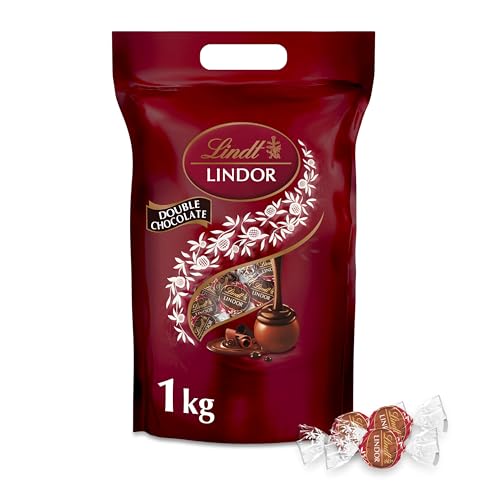 Lindt LINDOR Schokoladen Kugeln Double Chocolate | 1 kg Beutel, wiederverschließbar | ca. 80 Milch-Schokolade mit dunkler, zartschmelzenden Füllung | Großpackung, Pralinen-Geschenk von Lindt