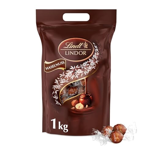 Lindt LINDOR, Haselnuss-Milch Schokolade Kugel Beutel, 1 kg Beutel wiederverschließbar, ca. 80 Kugeln, Großpackung, Pralinen-Geschenk, Schokoladengeschenk von Lindt