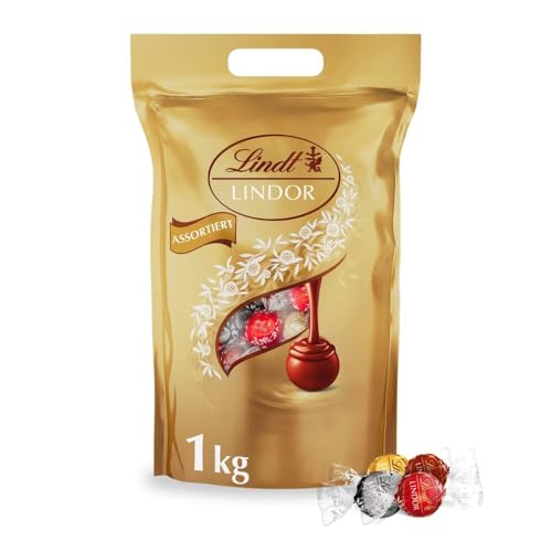 Lindt LINDOR Schokoladen Kugeln Klassische Mischung | ca. 80 Schokoladen Kugeln (Vollmilch, Weiß, Dunkel 60%, Haselnuss) | Großpackung, 1kg von Lindt