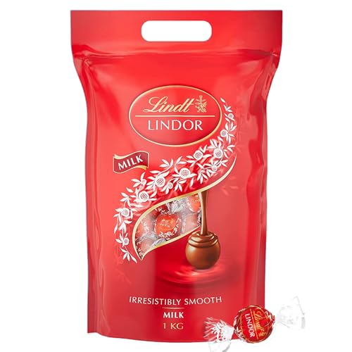 Lindt LINDOR Schokoladen Kugeln Vollmilch | ca. 80 Milch-Schokolade mit zartschmelzender Füllung | Großpackung, Pralinen-Geschenk, 1kg von Lindt