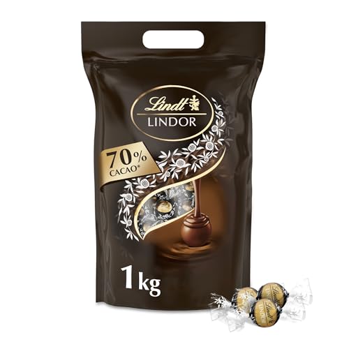 Lindt LINDOR Schokoladen Kugeln extra dunkel | ca. 80 Kugeln Edelbitterschokolade | Dunkle Schokolade mit 70% Kakao | Großpackung, Pralinen-Geschenk, 1kg (1er Pack) von Lindt