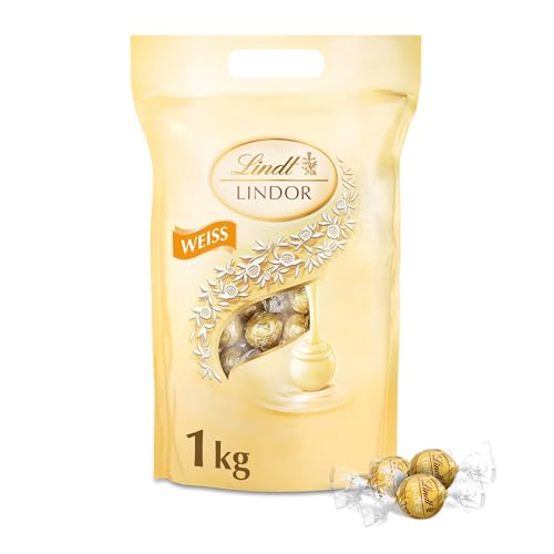 Lindt LINDOR Schokoladen Kugeln weiß | ca. 80 mit zartschmelzender Füllung | Großpackung, Pralinen-Geschenk, Schokoladengeschenk, 1kg von Lindt