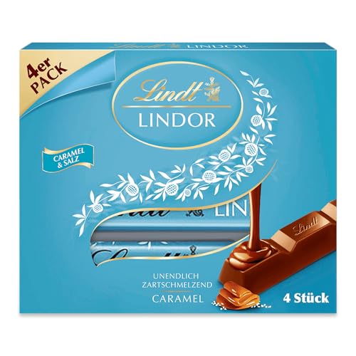 Lindt LINDOR Stick Caramel Salz | 100g | 4x 25g Schokoladenriegel | Vollmilchschokolade mit Salz und Karamell von Lindt