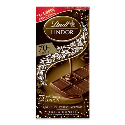 Lindt LINDOR Tafel 70% Kakao | 100g | Extra dunkle Schokolade mit zartschmelzender Füllung | LINDOR 75 Jahre Jubiläums Edition von Lindt