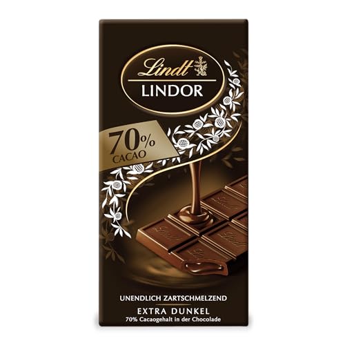 Lindt LINDOR Tafel 70% Kakao | 100g Schokoladentafel | Extra dunkle Schokolade mit zartschmelzender Füllung von Lindt