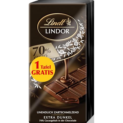 Lindt LINDOR Tafel 70% Kakao | 2+ 1 GRATIS Schokoladentafel | Extra dunkle Schokolade mit zartschmelzender Füllung | 300g Bundle von Lindt