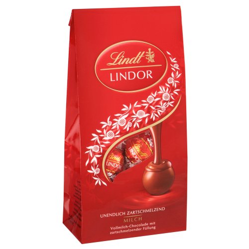 Lindt Lindor Beutel Milch, Kugeln aus feinster Vollmilch Chocolade mit einer unendlich zartschmelzenden Füllung, 11 Kugeln, glutenfrei, 137g. von Lindt