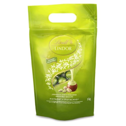 Lindt LINDOR Schokoladen Pistazie | 1 kg Beutel, wiederverschließbar | ca. 80 Kugeln Milch-Schokolade mit zartschmelzender Pistaziencrèmefüllung | Großpackung, Pralinen-Geschenk von Lindt